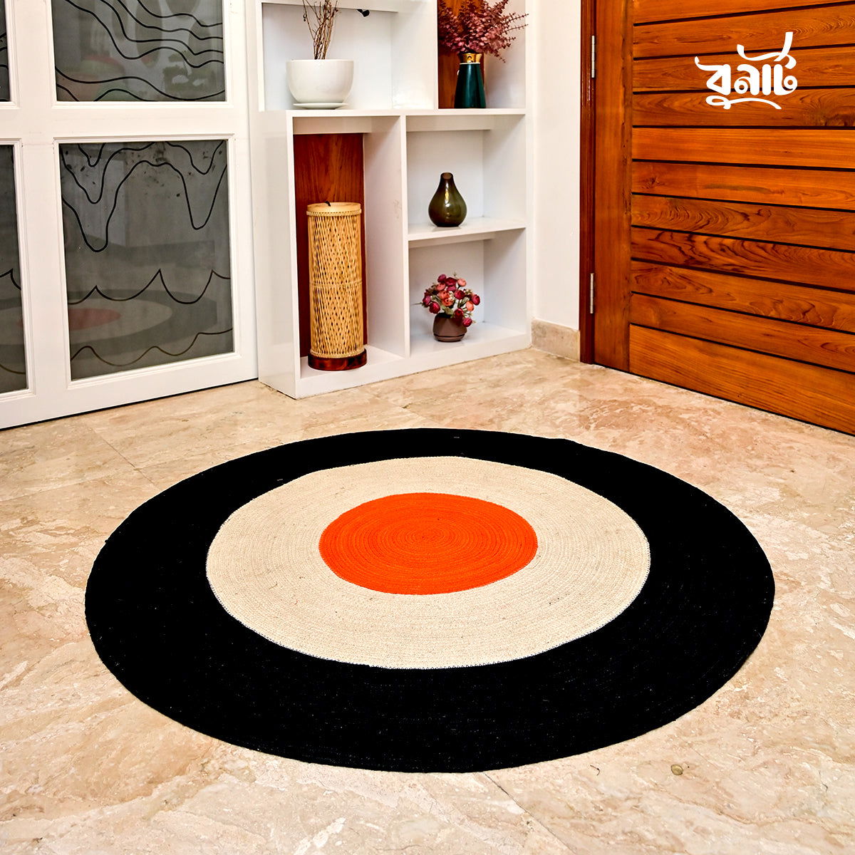 Black & Orange Handmade Jute Rug - Bonart