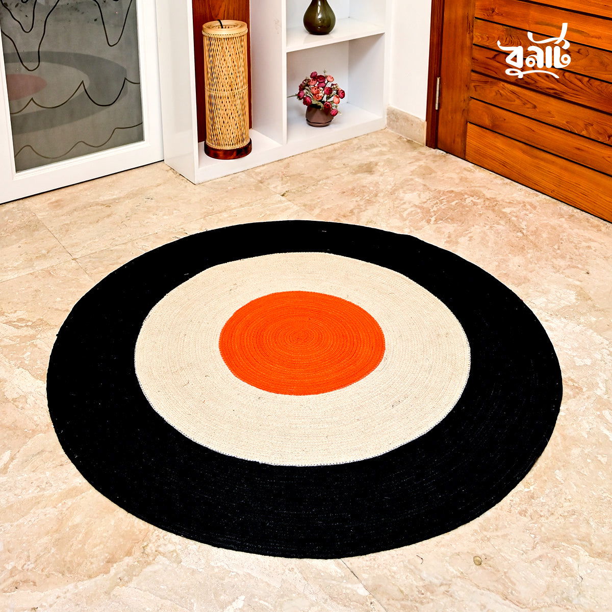 Black & Orange Handmade Jute Rug - Bonart