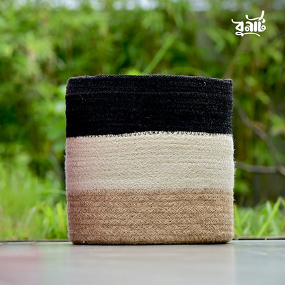 Black with bleach Jute Rope Round Basket (Set of Three)