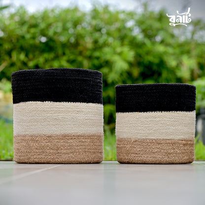 Black with bleach Jute Rope Round Basket (Set of Three)