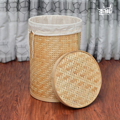 Bamboo Round Laundry Basket With Lid & Inner Cover