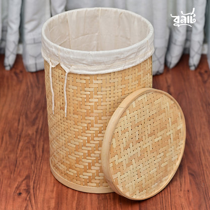 Bamboo Round Laundry Basket With Lid & Inner Cover