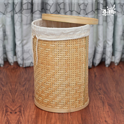 Bamboo Round Laundry Basket With Lid & Inner Cover