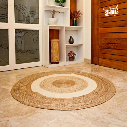 Natural & White Handmade Jute Rug - Bonart