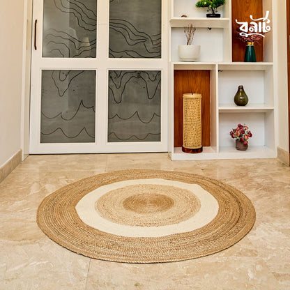 Natural & White Handmade Jute Rug - Bonart