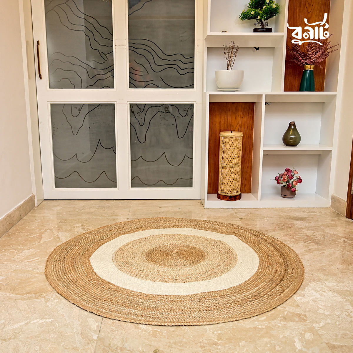 Natural & White Handmade Jute Rug - Bonart