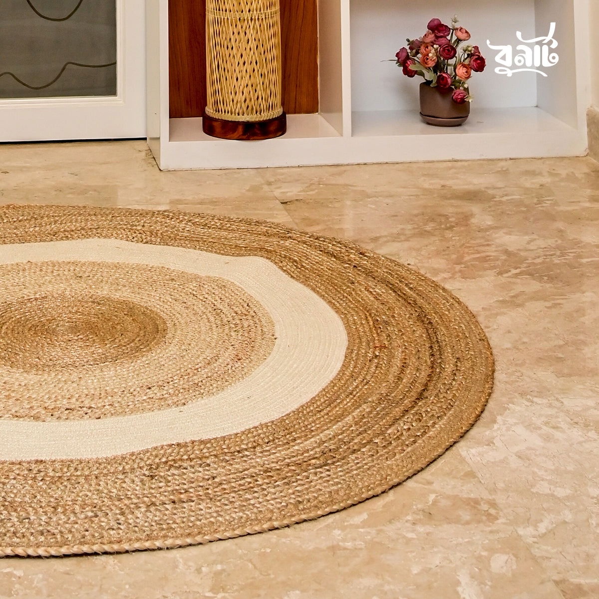 Natural & White Handmade Jute Rug - Bonart