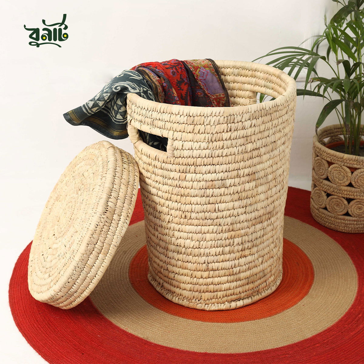 Palm Leaf Laundry Round Hamper - Bonart