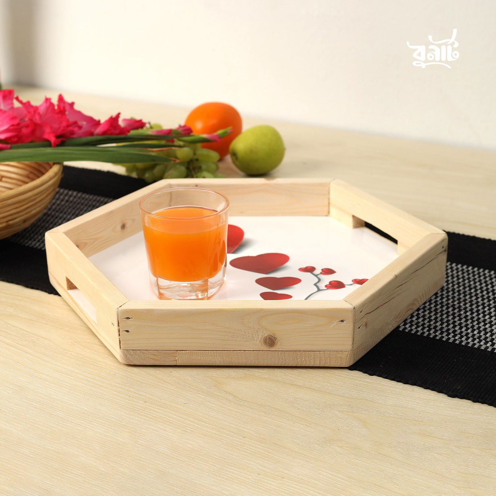 Printed Pine Wood Serving Tray - Bonart