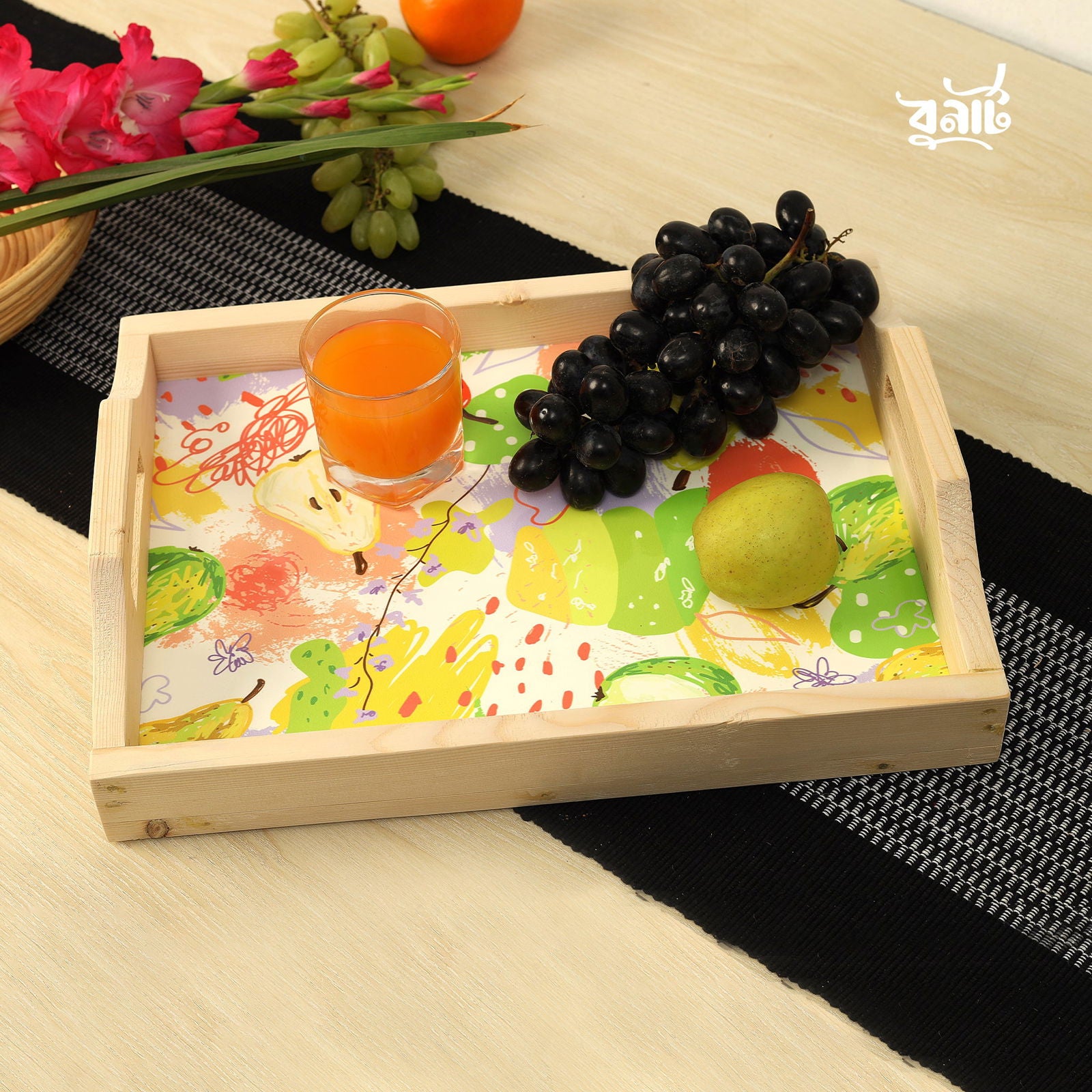 Printed Pine Wood Serving Tray - Bonart