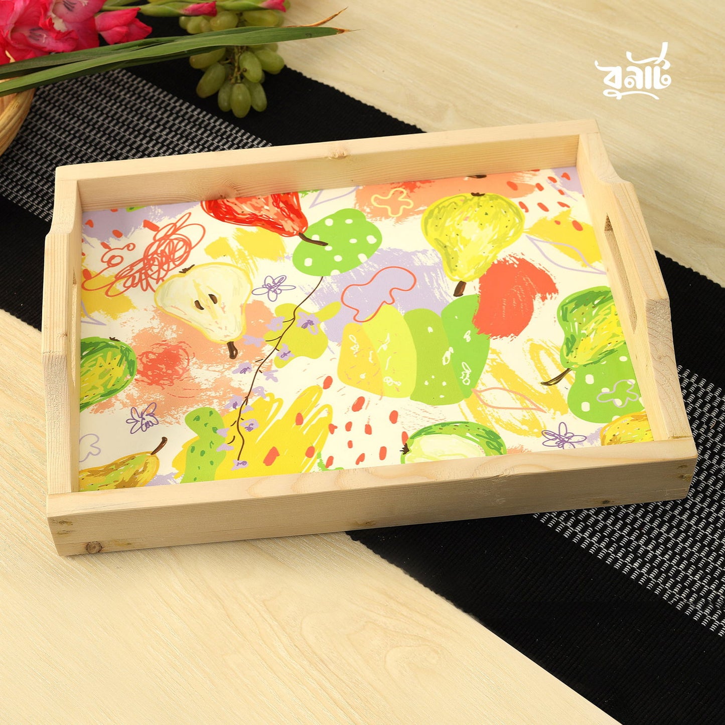 Printed Pine Wood Serving Tray - Bonart