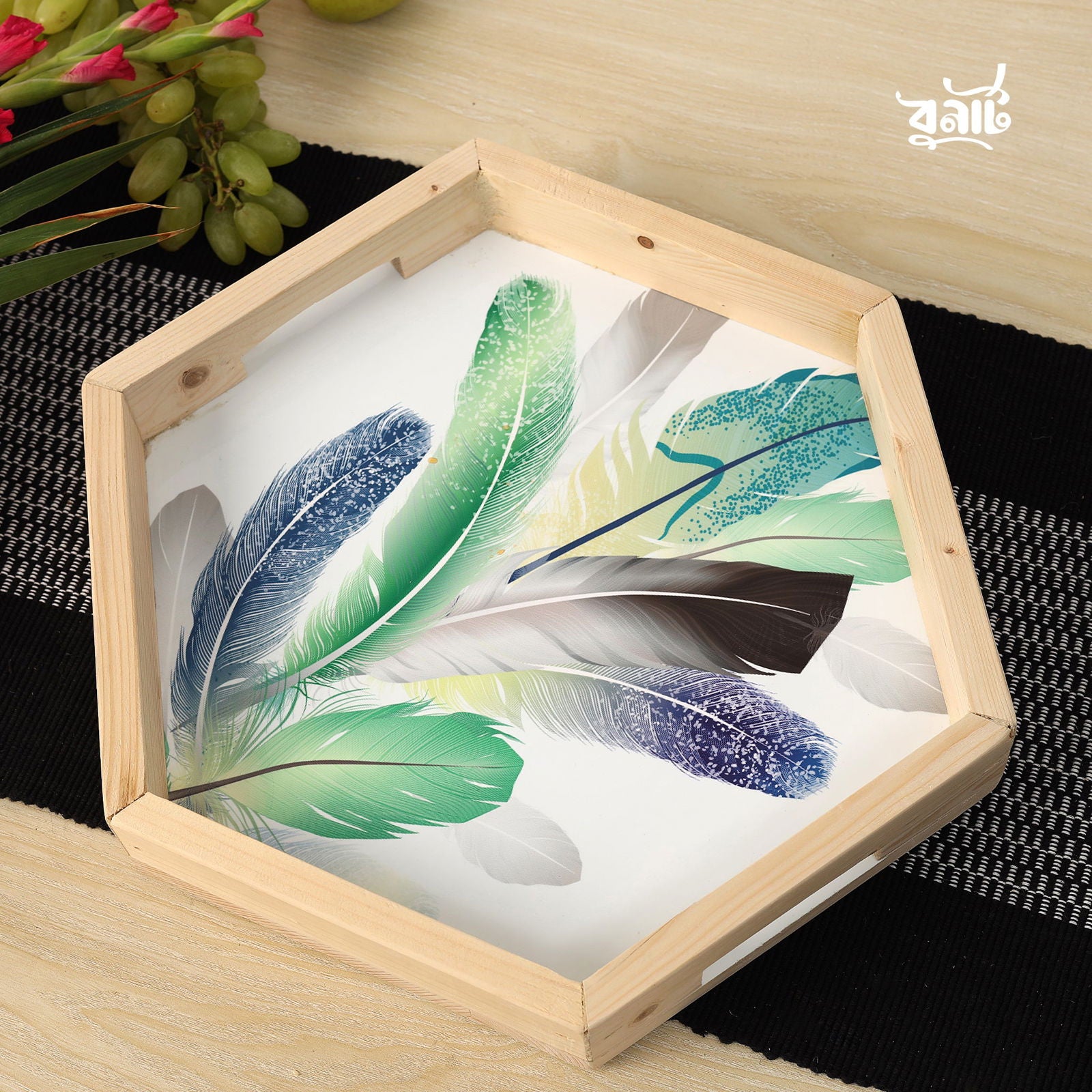 Printed Pine Wood Serving Tray - Bonart