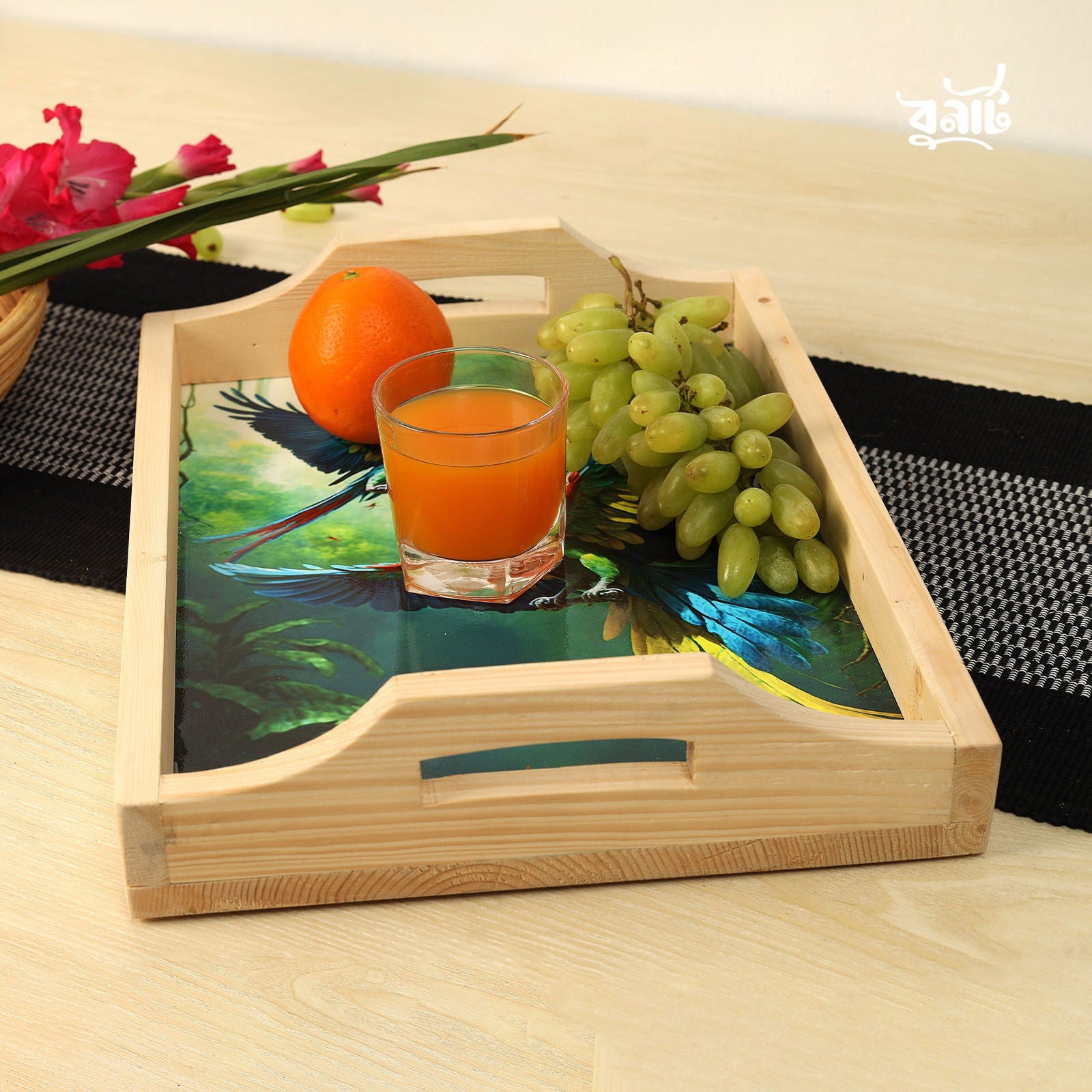 Printed Pine Wood Serving Tray - Bonart